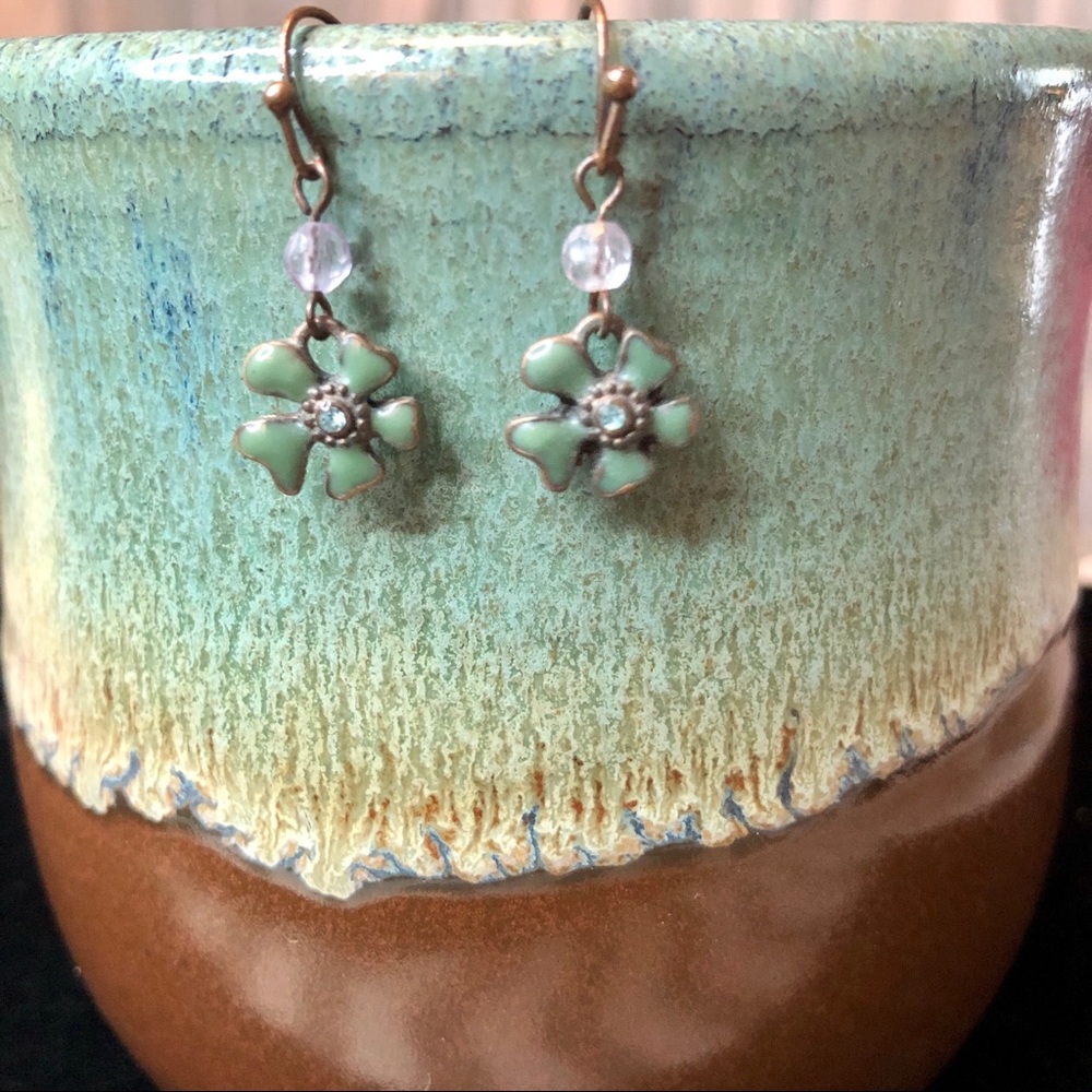 Copper Enameled Flower Earrings